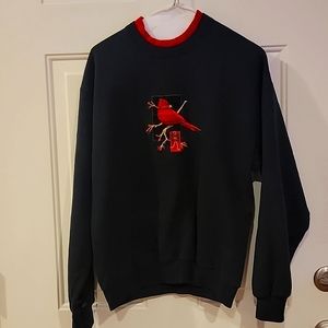 Top Stitch By Morning Sun Womens Sweat Shirt Black With Embroidered Cardinal  XL